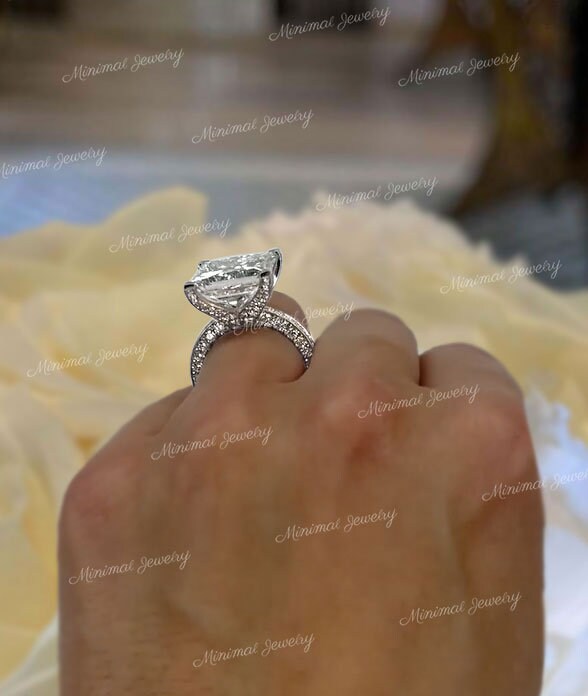 10CT Princess Cut Moissanite Engagement Ring 14K White Gold Solitaire Wedding Anniversary Ring for Women