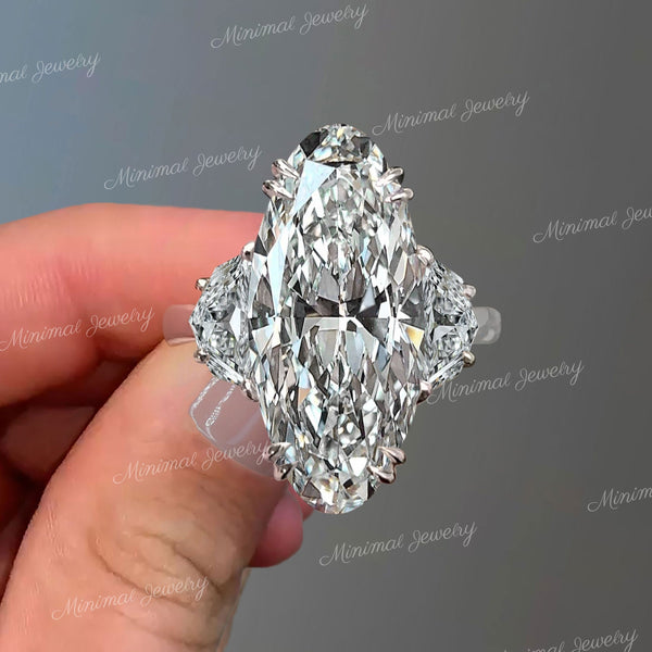 7.2 TCW Oval Moissanite Engagement Ring: White Gold Three Stone wedding ring