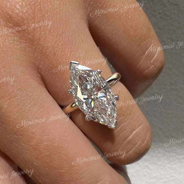 Marquise Moissanite engagement ring 5.5 CT Marquise Solitaire two tone ring,Celebrity Style diamond cocktail large marquise cut Wedding Ring