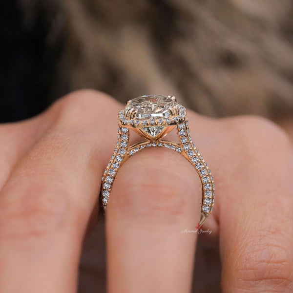 cushion cut halo engagement ring 8.5 CT large crushed ice elongated cushion cut moissanite engagement ring 14k gold cathedral wedding ring