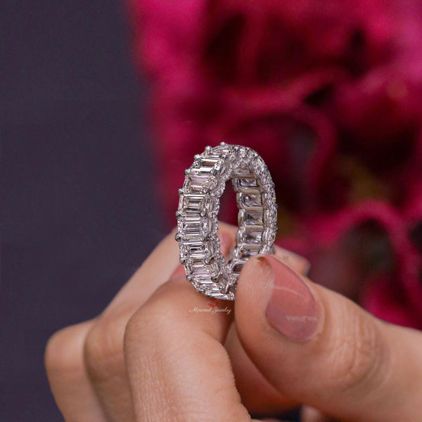 Emerald cut wedding band moissanite eternity band thick gold eternity ring unique anniversary band 5mm wedding band Matching Stacking ring