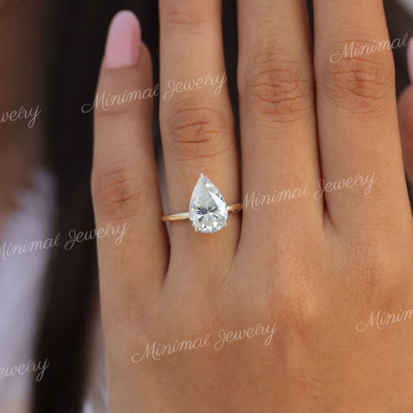 3 CT Pear moissanite engagement ring,hidden halo,14k yellow gold,pear shaped ring,solitaire moissanite ring,wedding ring for women