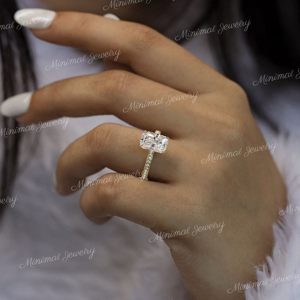 3ct Radiant cut moissanite engagement ring Hidden Halo Solitaire 14K White Gold Proposal Wedding Ring for Women