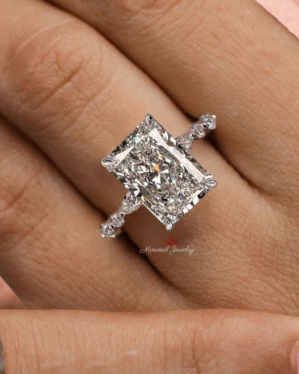 Radiant Cut Lab Grown Diamond Ring 5CT IGI Certified Solitaire Engagement wedding Ring Hidden Halo large diamond Anniversary ring gift women