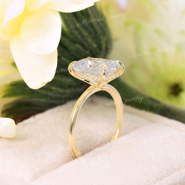 3 CT radiant cut moissanite engagement ring hidden halo solitaire radiant cut engagement ring,elongated Radiant wedding ring,propose ring