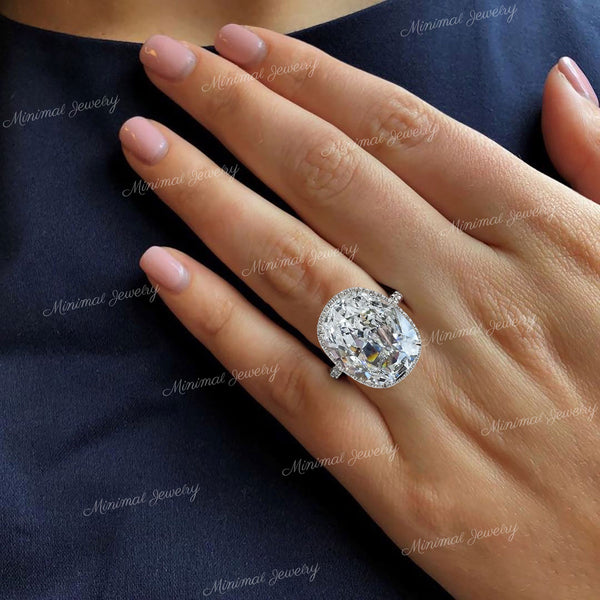 elongated Cushion Halo Engagement Ring 19.5 CT Large Moissanite Wedding Anniversary Ring for Women Big Diamond Statement Cocktail Ring