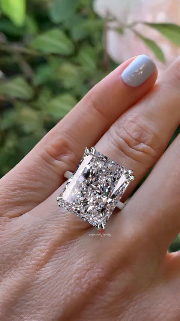 18.5CT Radiant Cut Moissanite Engagement Ring: 14k White Gold Cathedral Setting