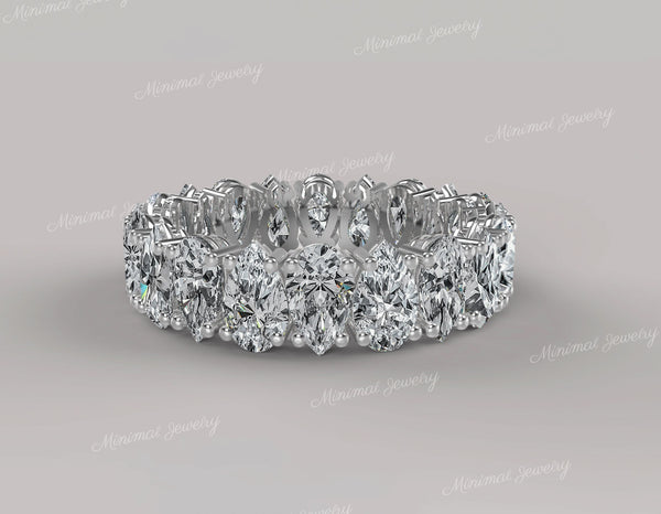 Moissanite bridal set 9 CT pear moissanite Three stone engagement ring set eternity band pear shaped wedding anniversary ring for women