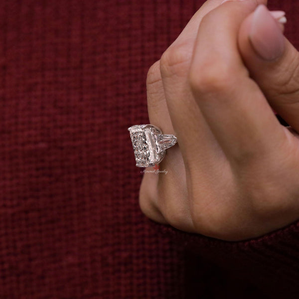 Radiant Cut Moissanite Engagement Ring 16CT Three Stone Wedding Anniversary Ring for Women 14k gold Large diamond Statement ring Side Shield