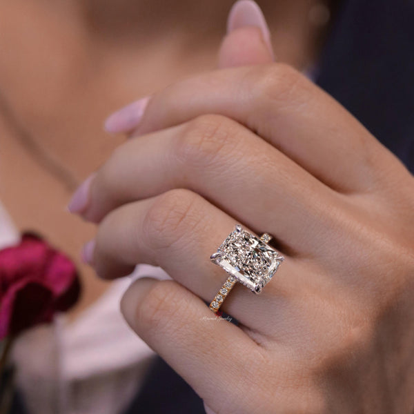 Lab Grown Diamond Ring 4CT Radiant Cut Engagement Ring Hidden Halo Two Tone 14K Gold IGI Certified diamond Wedding Ring Anniversary ring