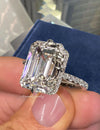 Emerald cut moissanite engagement ring 17 CT unique solitaire large emerald cut moissanite ring Hidden halo claw prong cocktail wedding ring
