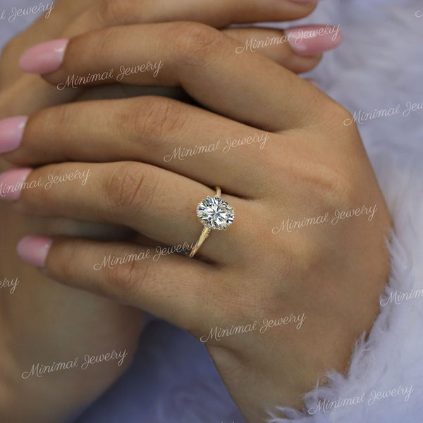 2.5 CT oval engagement ring,moissanite oval solitaire ring,hidden halo,modern,pave bridge,wedding ring,women,promise ring,14k yellow gold