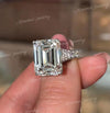 Emerald cut moissanite engagement ring 8CT solitaire hidden halo art deco wide band large diamond wedding ring anniversary gift for women