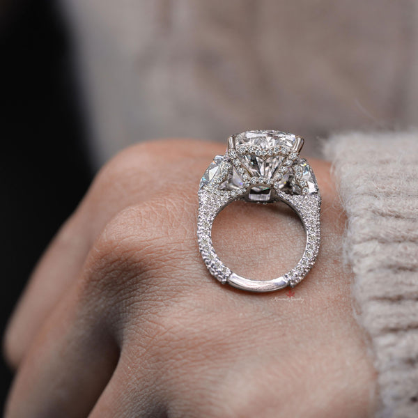 16 CT Three stone cushion cut moissanite engagement ring celebrity style,heart&big large elongated cushion 3 stone wedding anniversary ring