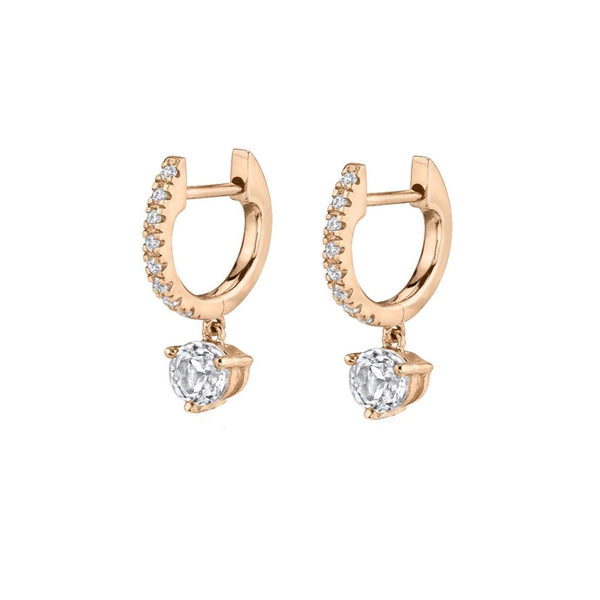 Diamond huggie hoop earrings with charm 14k solid gold huggie small hoop earrings diamond drop dangle diamond earrings charm hoop earrings