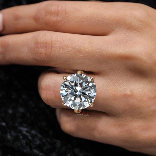17 CT Round moissanite engagement ring 14k gold cathedral ring large solitaire wedding anniversary ring for women big diamond statement ring
