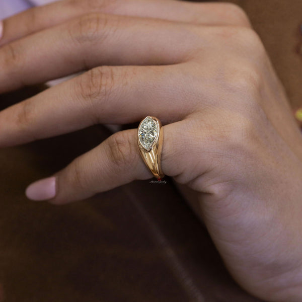 Gold pinky ring women 2 CT marquise moissanite ring Thick chunky gold ring Pinky Promise Ring For Her gypsy ring Signet Ring gold dome ring