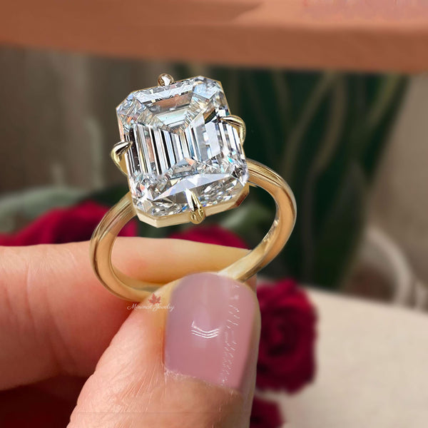 10 CT Lab grown diamond ring Emerald Cut Engagement Ring 14k gold IGI certified Large Diamond Statement Wedding anniversary Ring for women