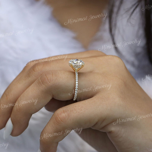 4CT moissanite engagement ring,round hidden halo solitaire ring,4 claw prong,classic round cut moissanite ring,aniversary,wedding ring,women