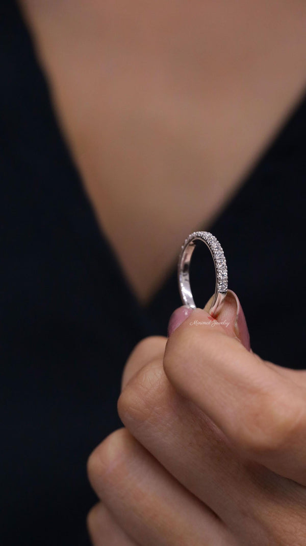 Dainty 14k Gold Lab Grown Diamond Wedding Band: Thin Stackable Ring