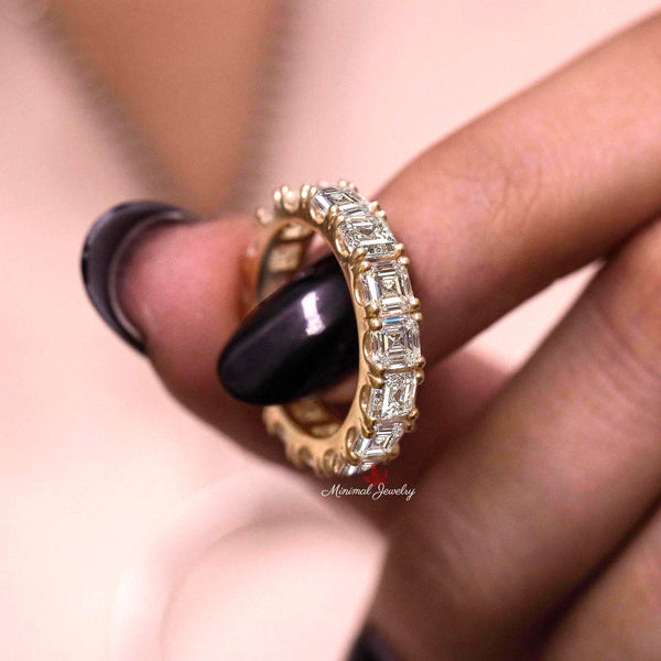 Asscher cut Moissanite eternity band 4mm moissanite wedding band women eternity ring 14k gold stackable ring unique anniversary gift band