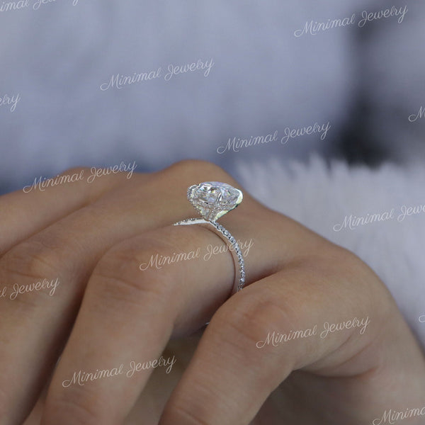 Oval Moissanite engagement ring,hidden halo,2.5 CT oval moissanite ring,pave prong set,oval solitaire,modern engagement ring,wedding ring