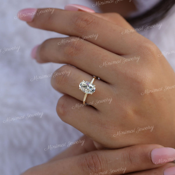 2.5 CT Oval moissanite engagement ring simple oval engagement ring oval cut hidden halo ring 14k yellow gold Promise,wedding ring women