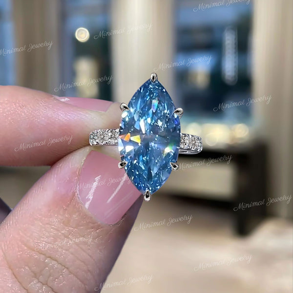 5.5 CT Big Aquamarine engagement ring,white gold,Marquise aquamarine ring,Large diamond statement,blue stone cocktail ring,wedding ring