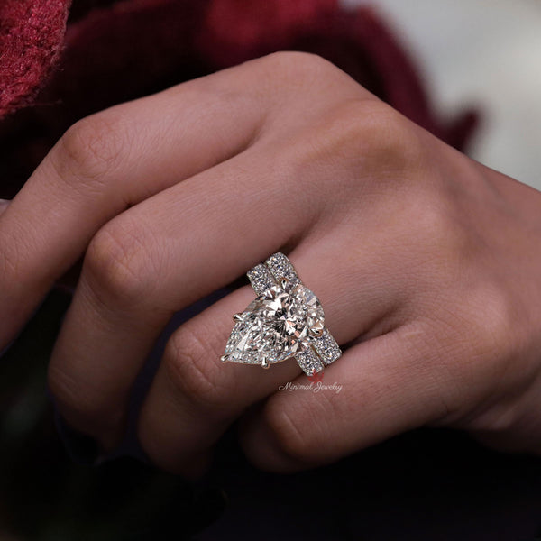 6.5 CT pear cut moissanite engagement ring set pear shape engagement solitaire moissanite bridal set anniversary wedding ring big diamond