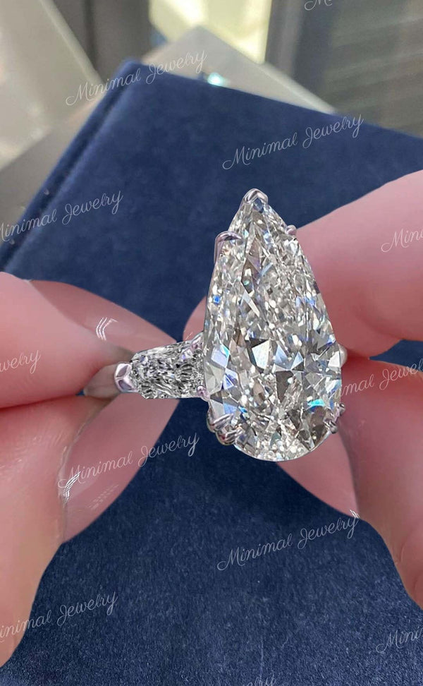 Pear Cut Moissanite Engagement Ring 21.5CT Three Stone pear shaped Wedding Statement Ring Side Shield Large Diamond Anniversary Ring gift