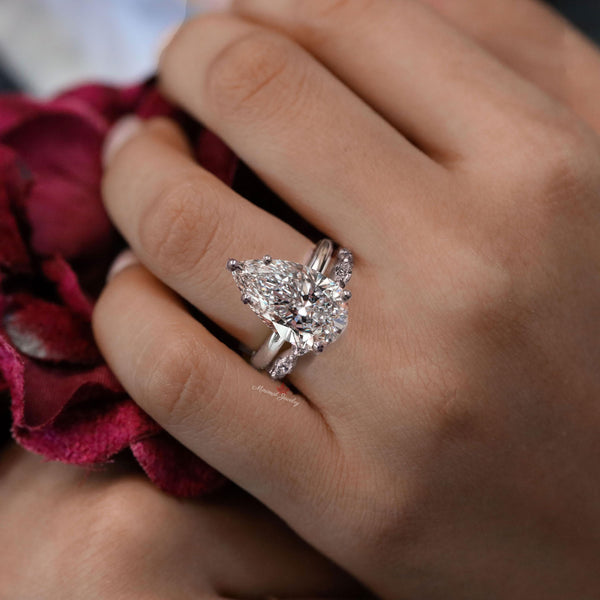 pear shaped Engagement Ring Moissanite Bridal set 8CT Simple solitaire pear moissanite ring Wedding Anniversary ring gift large diamond ring