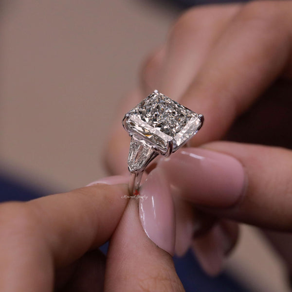 Radiant Cut Moissanite Engagement Ring 16CT Three Stone Wedding Anniversary Ring for Women 14k gold Large diamond Statement ring Side Shield