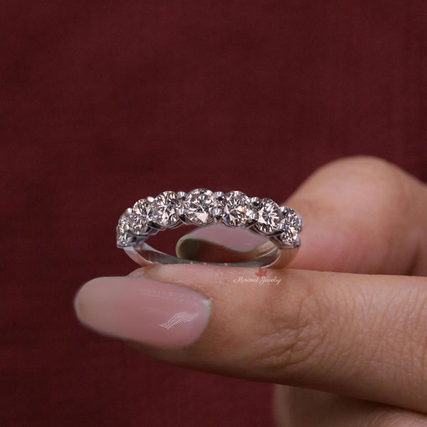 Half eternity wedding band 7 stone moissanite wedding band 14k gold 2.5mm dainty wedding band women stackable ring 7th anniversary gift band