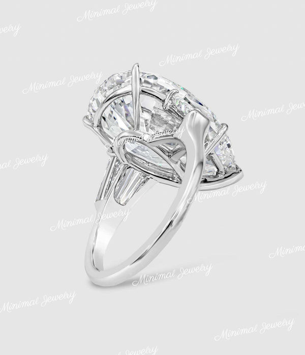 Moissanite bridal set 9 CT pear moissanite Three stone engagement ring set eternity band pear shaped wedding anniversary ring for women