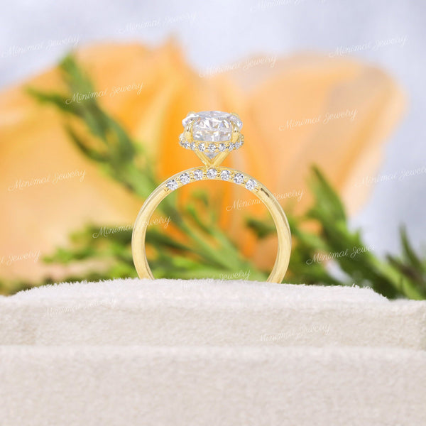 2.5 CT oval engagement ring,moissanite oval solitaire ring,hidden halo,modern,pave bridge,wedding ring,women,promise ring,14k yellow gold