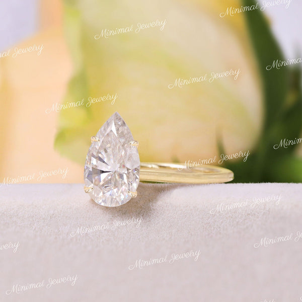 3 CT pear moissanite engagement ring,hidden halo,solitaire cathedral ring,unique pear shaped moissanite ring,wedding ring,women,14k gold