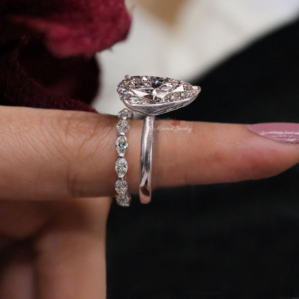 Lab Grown Diamond Ring 6CT Pear Shaped Engagement Ring Hidden Halo Solitaire IGI Certified pear cut Diamond Wedding Anniversary ring women