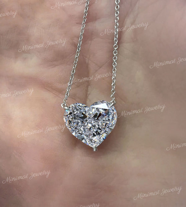 Moissanite pendant necklace,18k/14k solid gold chain necklace,solitaire pendant necklace 4.13CT heart pendant moissanite necklace,minimalist