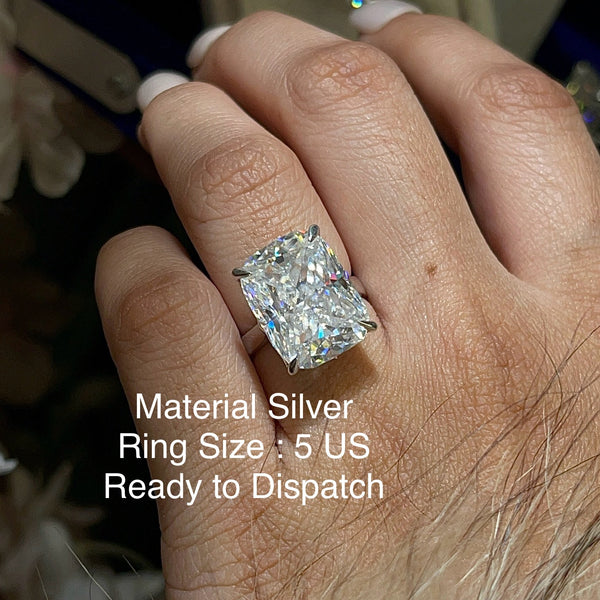 14 CT elongate cushion cut engagement ring large solitaire cushion cut moissanite engagement ringdiamond cocktail Cathedral wedding ring