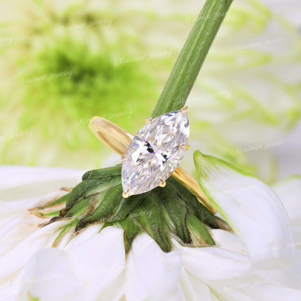 2 CT marquise moissanite engagement ring,hidden halo,solitaire marquise cut ring,14k solid plain gold band,wedding ring,promise propose ring