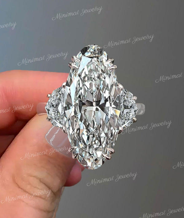 7.2 TCW Oval Moissanite Engagement Ring: White Gold Three Stone wedding ring