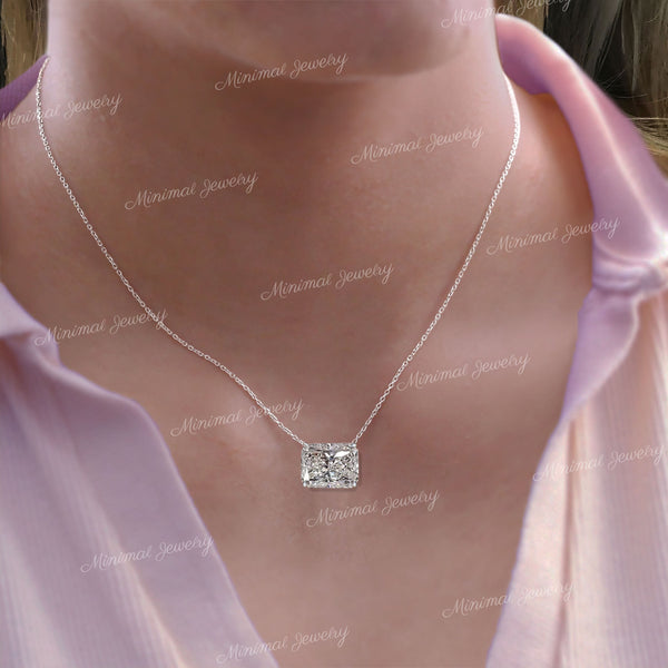 Radiant moissanite pendant necklace,18k/14k solid gold chain necklace,solitaire pendant moissanite necklace,dainty minimalist necklace
