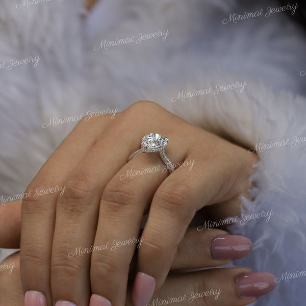 3 CT pear moissanite engagement ring,cathedral ring,hidden halo,solitaire pear shaped ring,pave accent floating ring,wedding ring•women