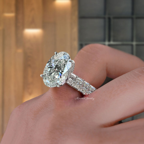 10ct Oval Moissanite Engagement Ring Wide Eternity Band Solitaire Ring for Women big Statement Wedding ring large diamond Anniversary ring