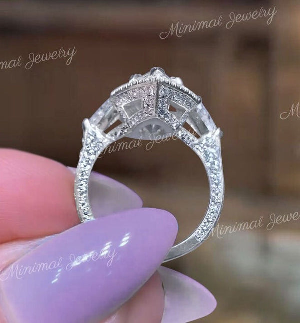 9 CT pear moissanite engagement ring Large Three stone crushed ice moissanite pear halo,trillion&pear shaped ring,big teardrop wedding ring