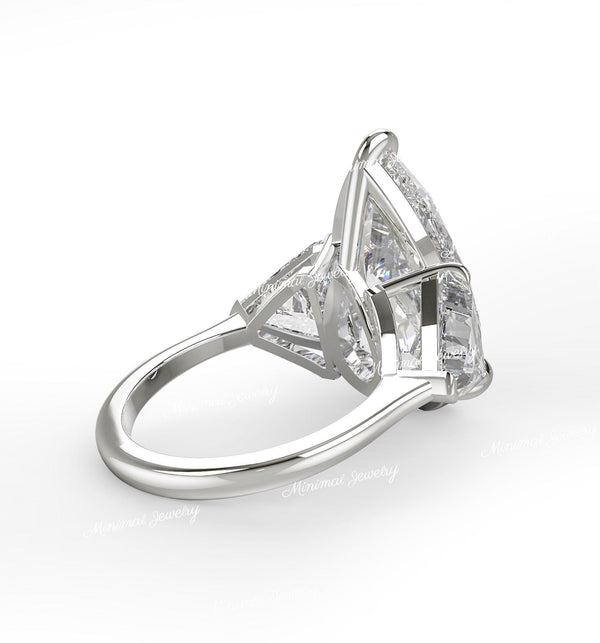 9ct pear cut moissanite Engagement Ring Three stone Engagement Ring pear shaped Wedding Ring Anniversary ring large diamond cocktail ring