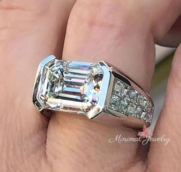 mens engagement ring moissanite ring mens wedding ring mens wedding band mens gift 6 CT emerald cut iced out gift for him unique mens ring