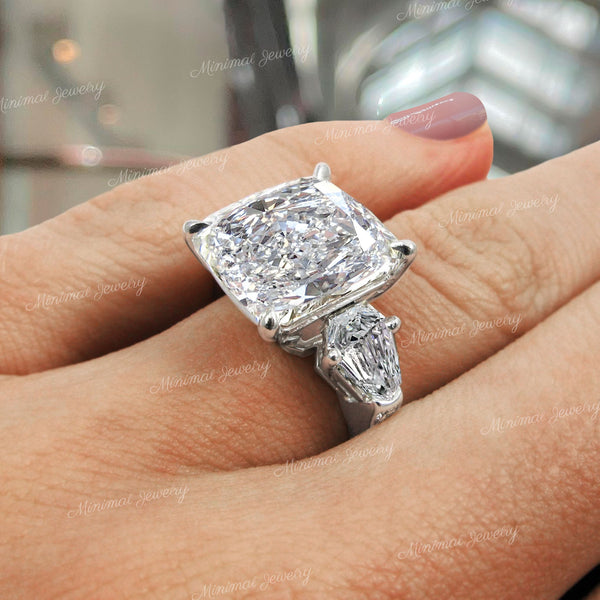 10 carat cushion cut moissanite engagement ring large Three stone Moissanite celebrity style big square diamond ring cocktail wedding ring