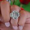 Emerald cut moissanite engagement ring,10.32TCW Five Stone Ring,unique celebrity style bezel emerald moissanite,5th anniversary wedding ring