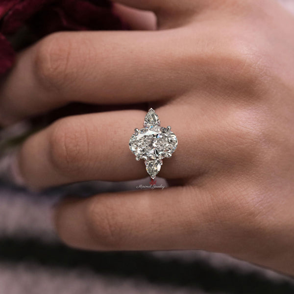 Oval lab grown diamond engagement ring platinum igi certified 1.85CT Three stone ring lab diamond bridal wedding ring women anniversary Ring